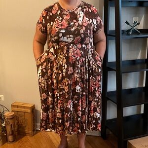 Torrid Floral Midi Dress in Brown and Pink